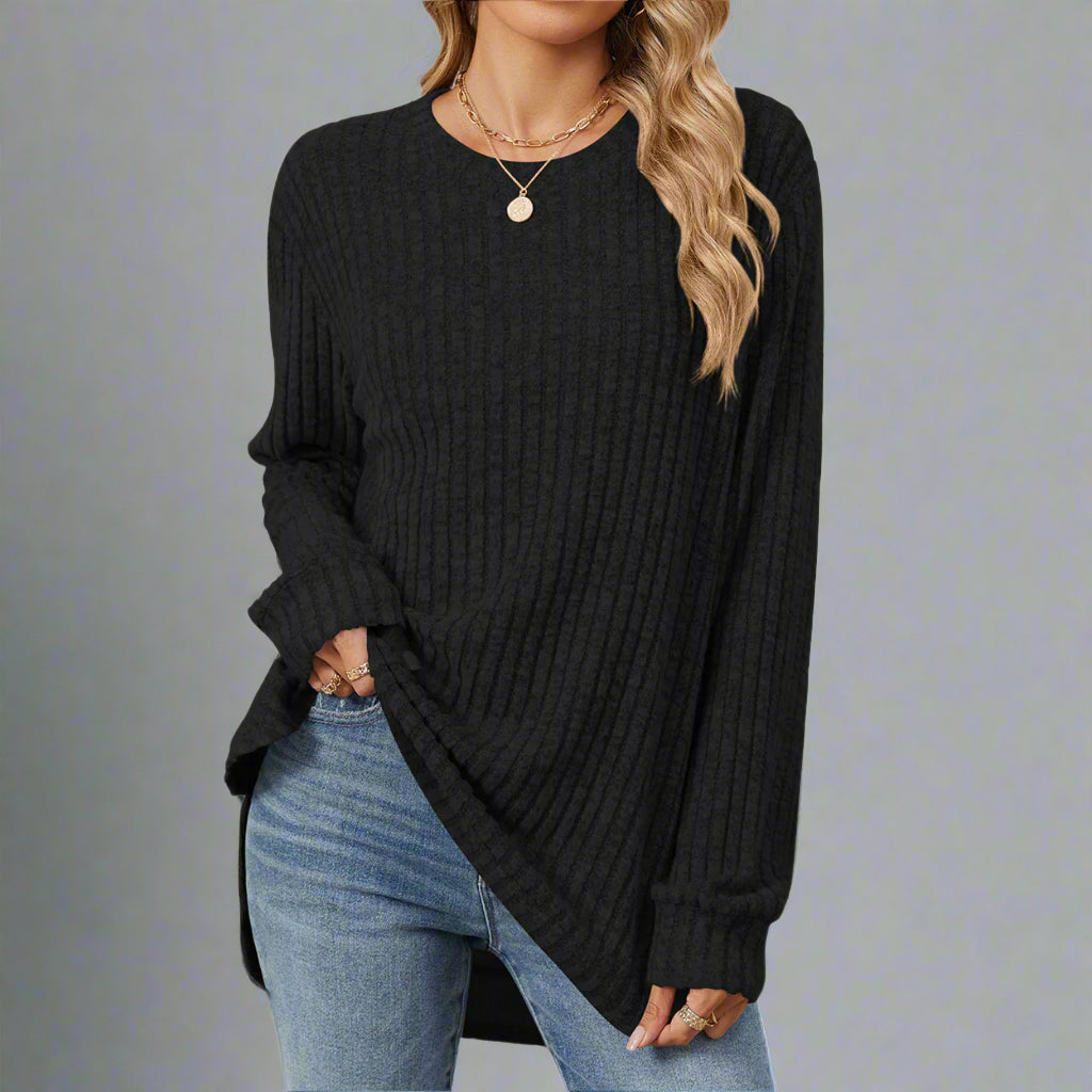 Round Neck Brushed Long Sleeve Shirt Sweater