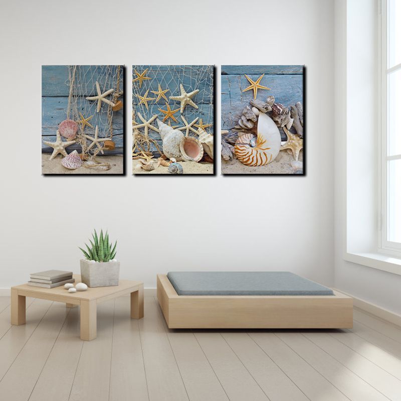 Decorative Frameless Painting Triple Starfish And Conch Painting Core