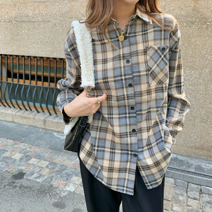 Autumn And Winter Plaid Shirt Women Retro Thick Long Sleeved Jacket