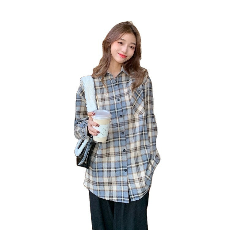 Autumn And Winter Plaid Shirt Women Retro Thick Long Sleeved Jacket