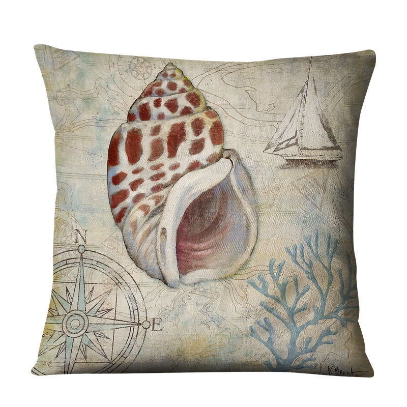 Retro Conch Shell Marine Animal Linen Pillowcase