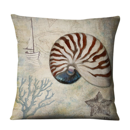 Retro Conch Shell Marine Animal Linen Pillowcase