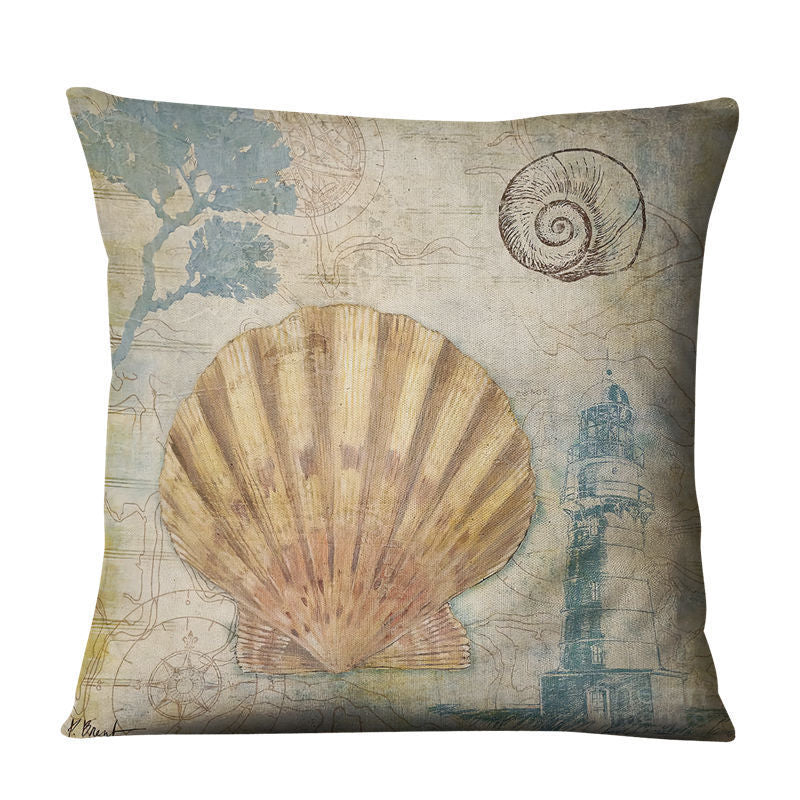 Retro Conch Shell Marine Animal Linen Pillowcase