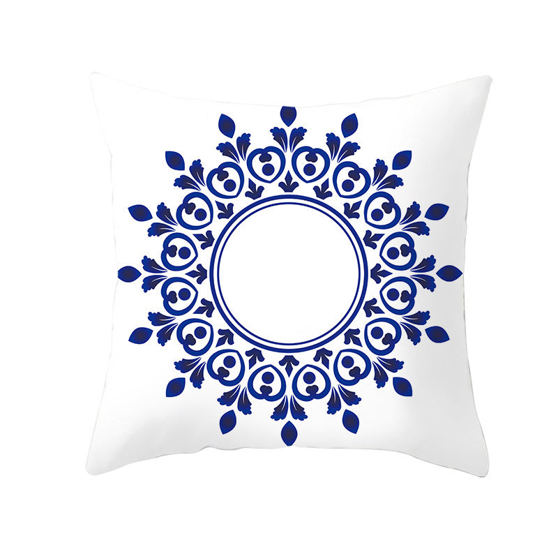 Blue And White Porcelain Throw Pillow Peach Skin Printed Sofa Cushion