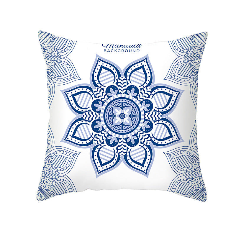 Blue And White Porcelain Throw Pillow Peach Skin Printed Sofa Cushion