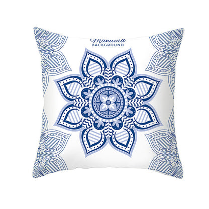 Blue And White Porcelain Throw Pillow Peach Skin Printed Sofa Cushion