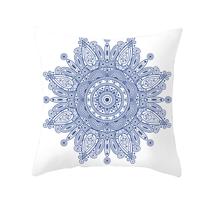 Blue And White Porcelain Throw Pillow Peach Skin Printed Sofa Cushion