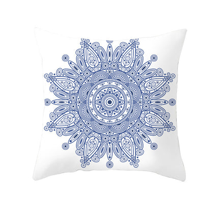 Blue And White Porcelain Throw Pillow Peach Skin Printed Sofa Cushion