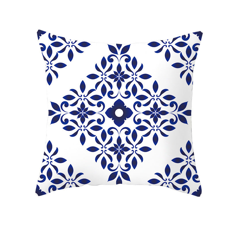 Blue And White Porcelain Throw Pillow Peach Skin Printed Sofa Cushion