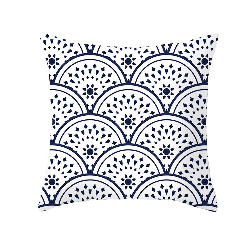 Blue And White Porcelain Throw Pillow Peach Skin Printed Sofa Cushion