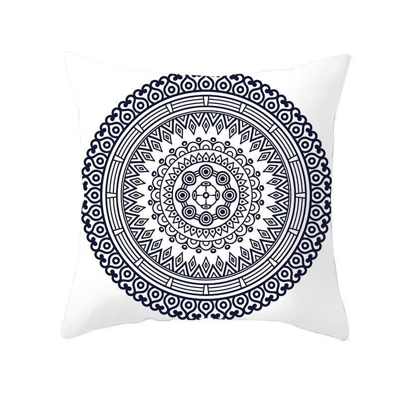 Blue And White Porcelain Throw Pillow Peach Skin Printed Sofa Cushion