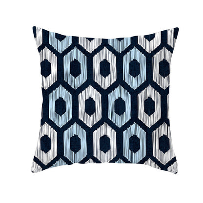 Blue And White Porcelain Throw Pillow Peach Skin Printed Sofa Cushion