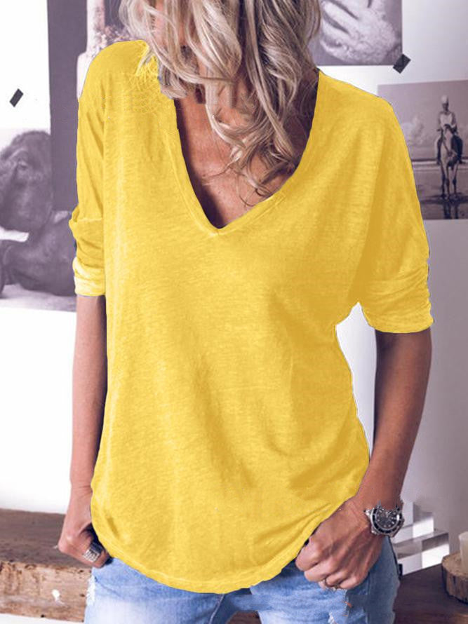 Long Sleeved V Neck Loose Shirt