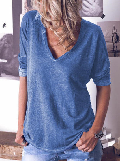 Long Sleeved V Neck Loose Shirt