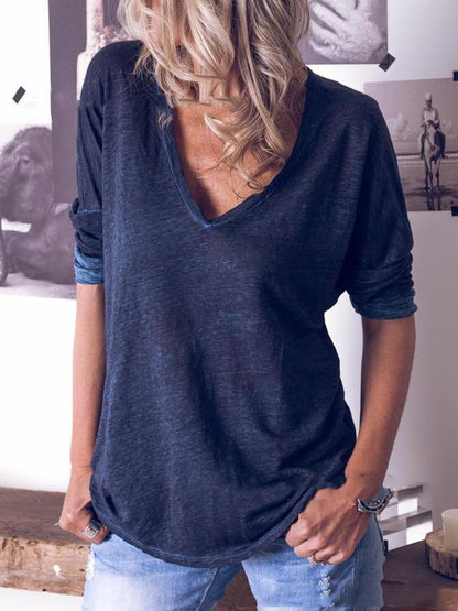 Long Sleeved V Neck Loose Shirt