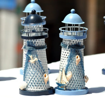 Mediterranean style medium iron lighthouse candlestick iron tabletop candlestick