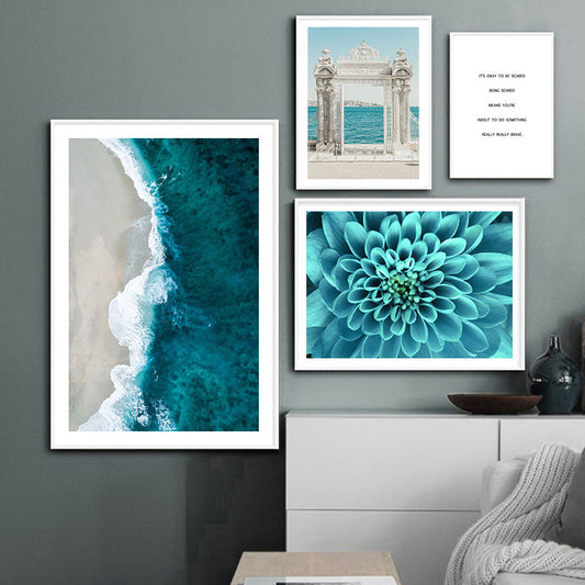 Ocean Wave, Blue Flower Oil Painting Nordic Decorative Painting