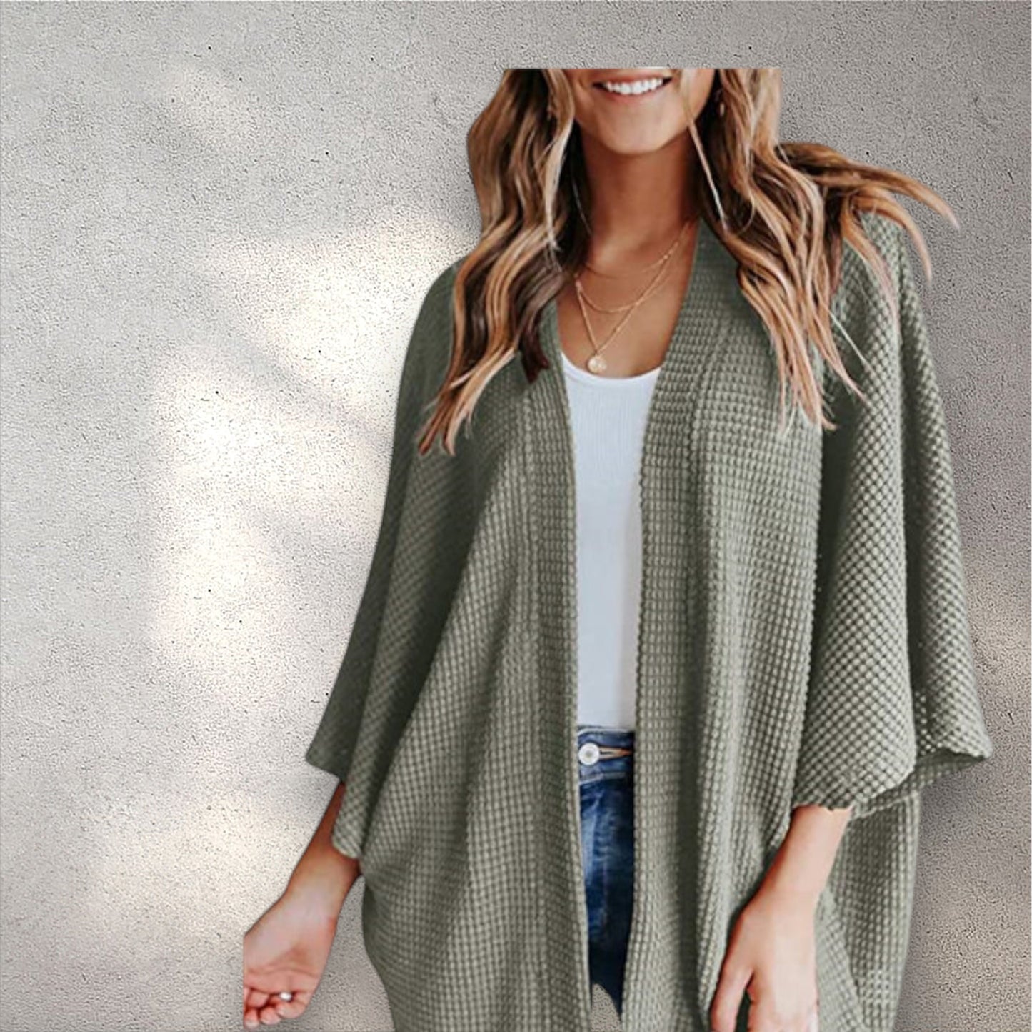 Bat Sleeve Waffle Gerson Women's Cardigan