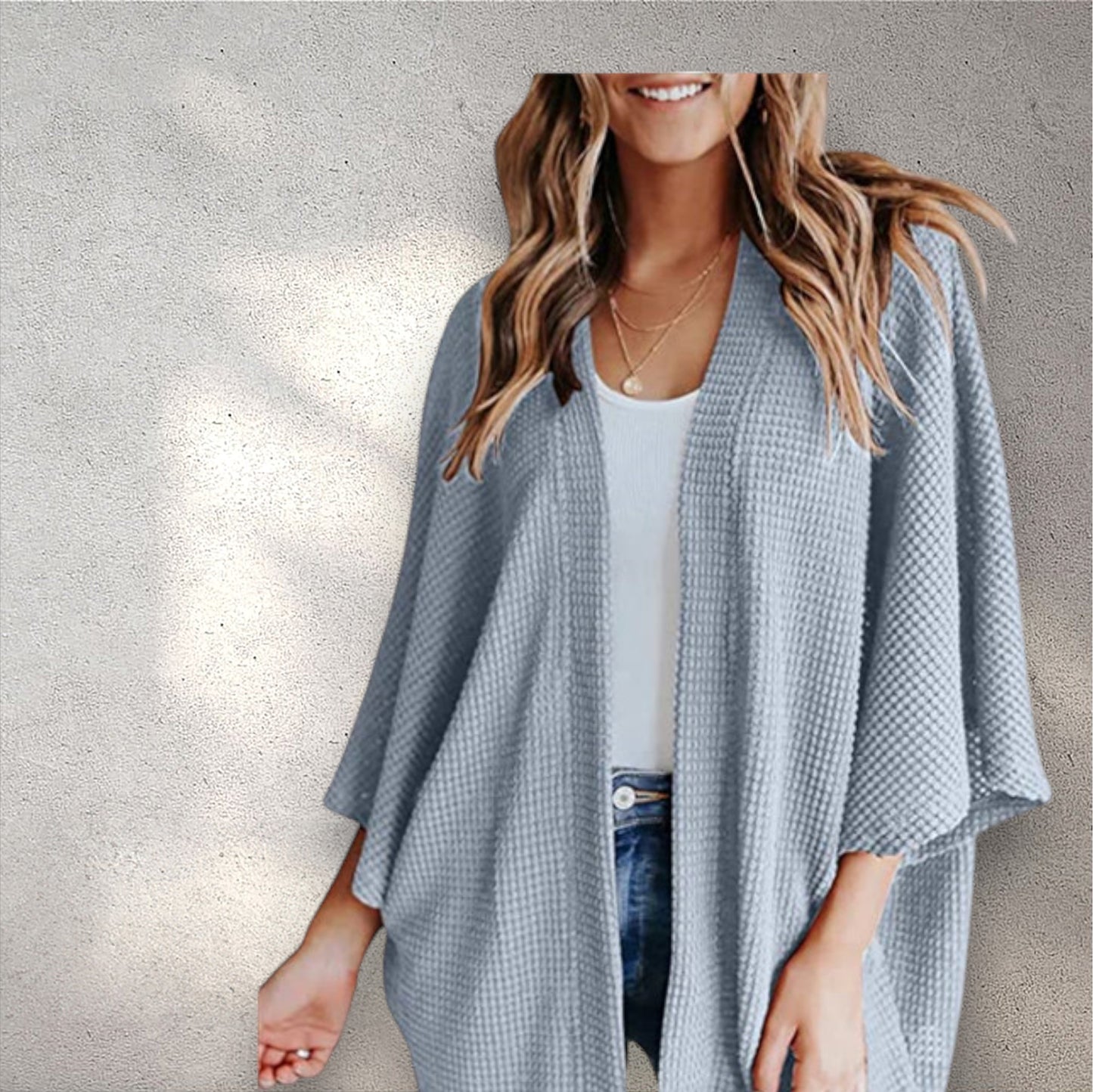 Bat Sleeve Waffle Gerson Women's Cardigan