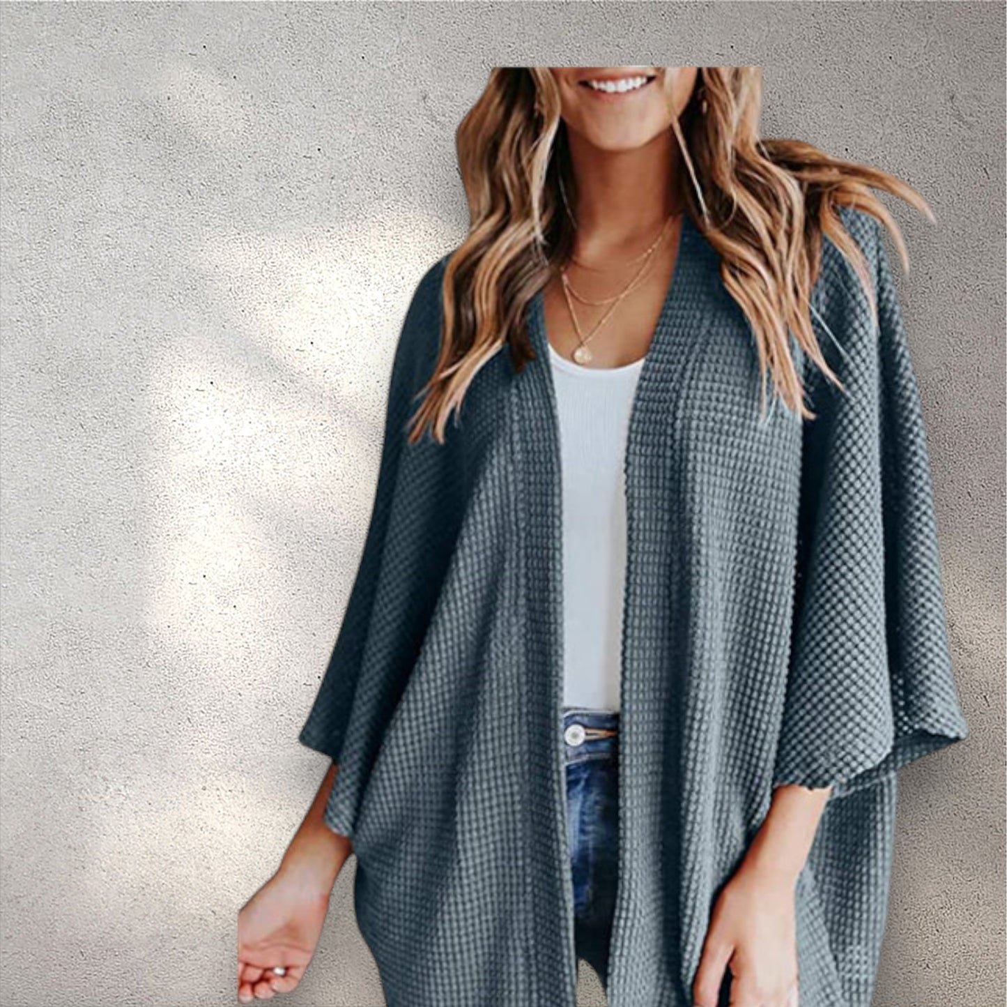 Bat Sleeve Waffle Gerson Women's Cardigan