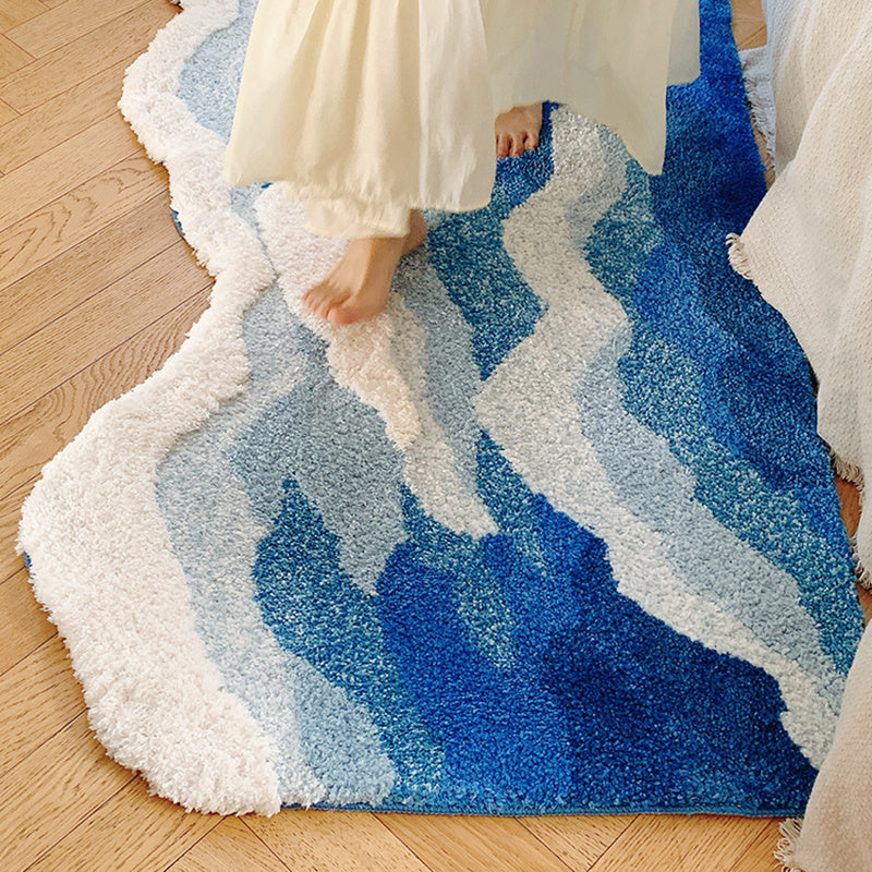 Blue Ocean Wave Bedroom Bedside Rug