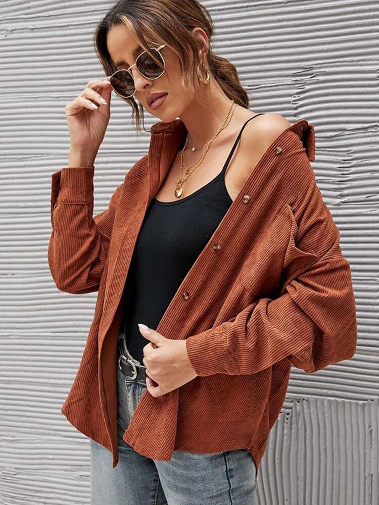 Autumn Corduroy Jacket Woman Long Shirt Jacket Women Button