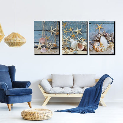 Decorative Frameless Painting Triple Starfish And Conch Painting Core