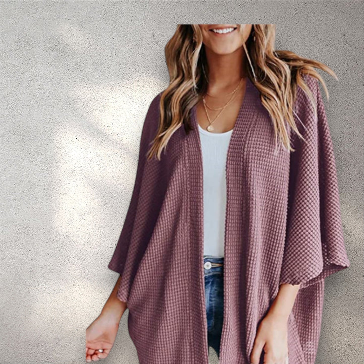 Bat Sleeve Waffle Gerson Women's Cardigan