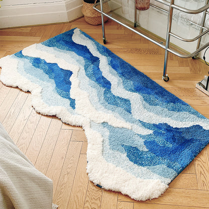 Blue Ocean Wave Bedroom Bedside Rug