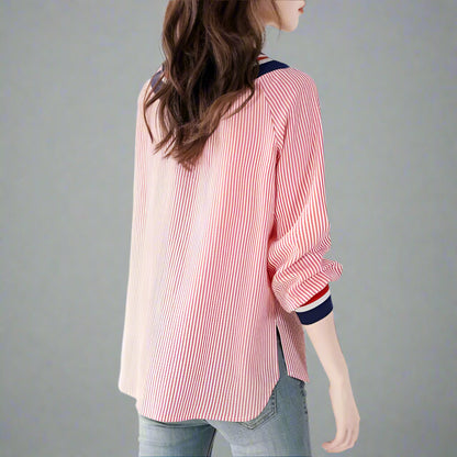 Temperament Striped  Slim V-neck Shirt