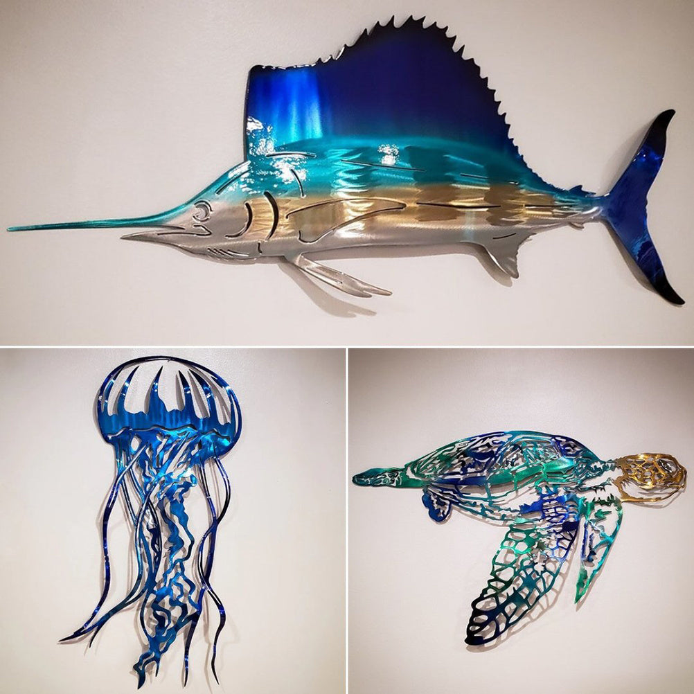 Metal Art Sailfish Sea Turtle Jellyfish Interior Decoration Crafts Wall Hanging Mount