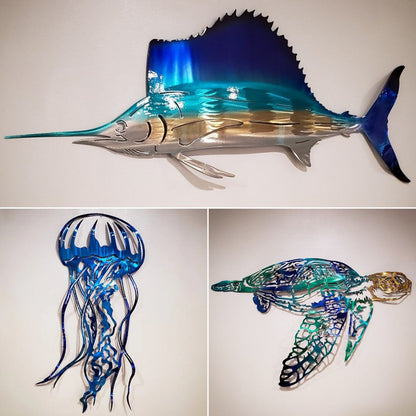 Metal Art Sailfish Sea Turtle Jellyfish Interior Decoration Crafts Wall Hanging Mount