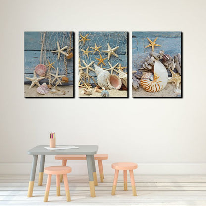 Decorative Frameless Painting Triple Starfish And Conch Painting Core