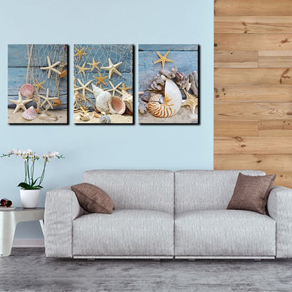 Decorative Frameless Painting Triple Starfish And Conch Painting Core