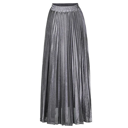 Metallic Pleated Maxi Skirt High