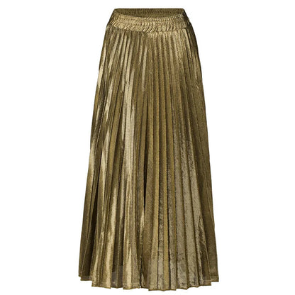 Metallic Pleated Maxi Skirt High