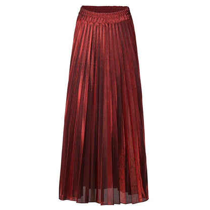 Metallic Pleated Maxi Skirt High