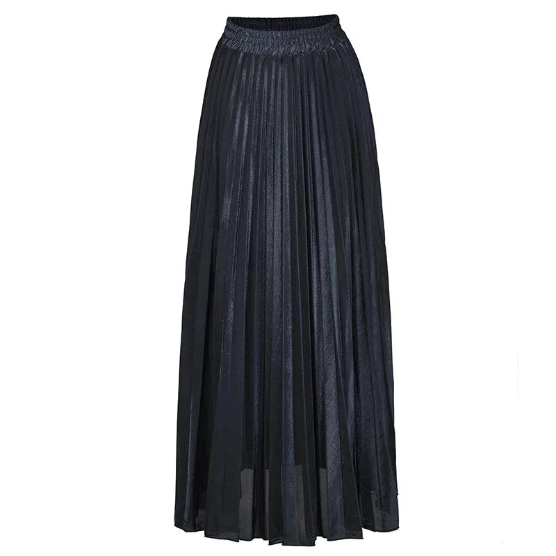 Metallic Pleated Maxi Skirt High