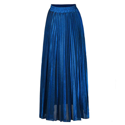 Metallic Pleated Maxi Skirt High