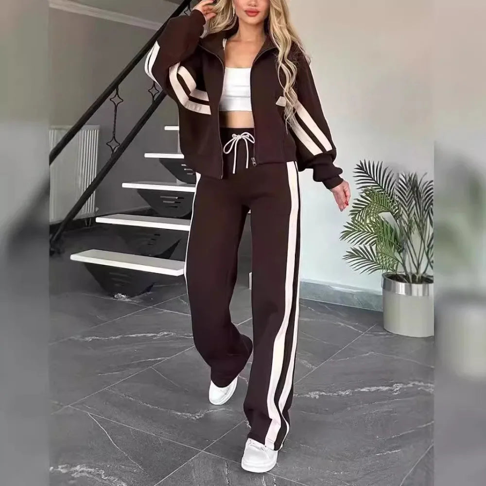 Striped Splice Women's Tracksuit - 2-Piece Set