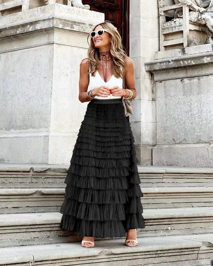 Long Tulle Pleated Skirt