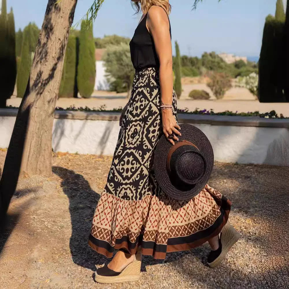 Boho print maxi skirt