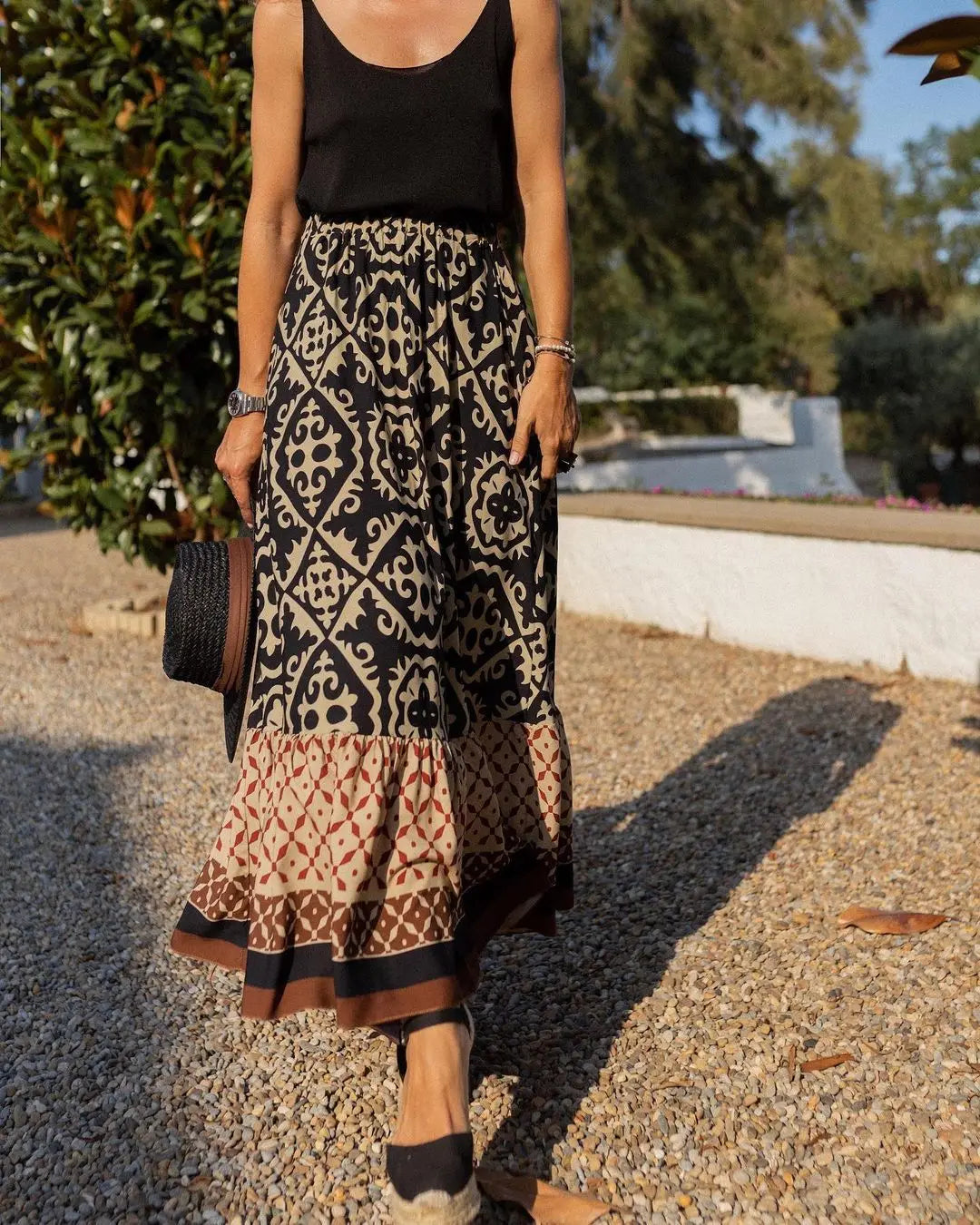 Boho print maxi skirt