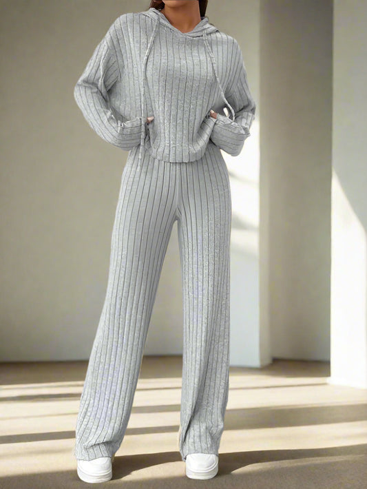 Cozy Stripes: Women's Knitted Hooded Lounge Set