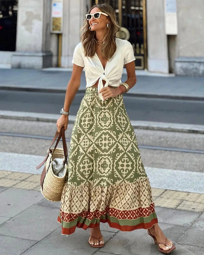 Boho print maxi skirt