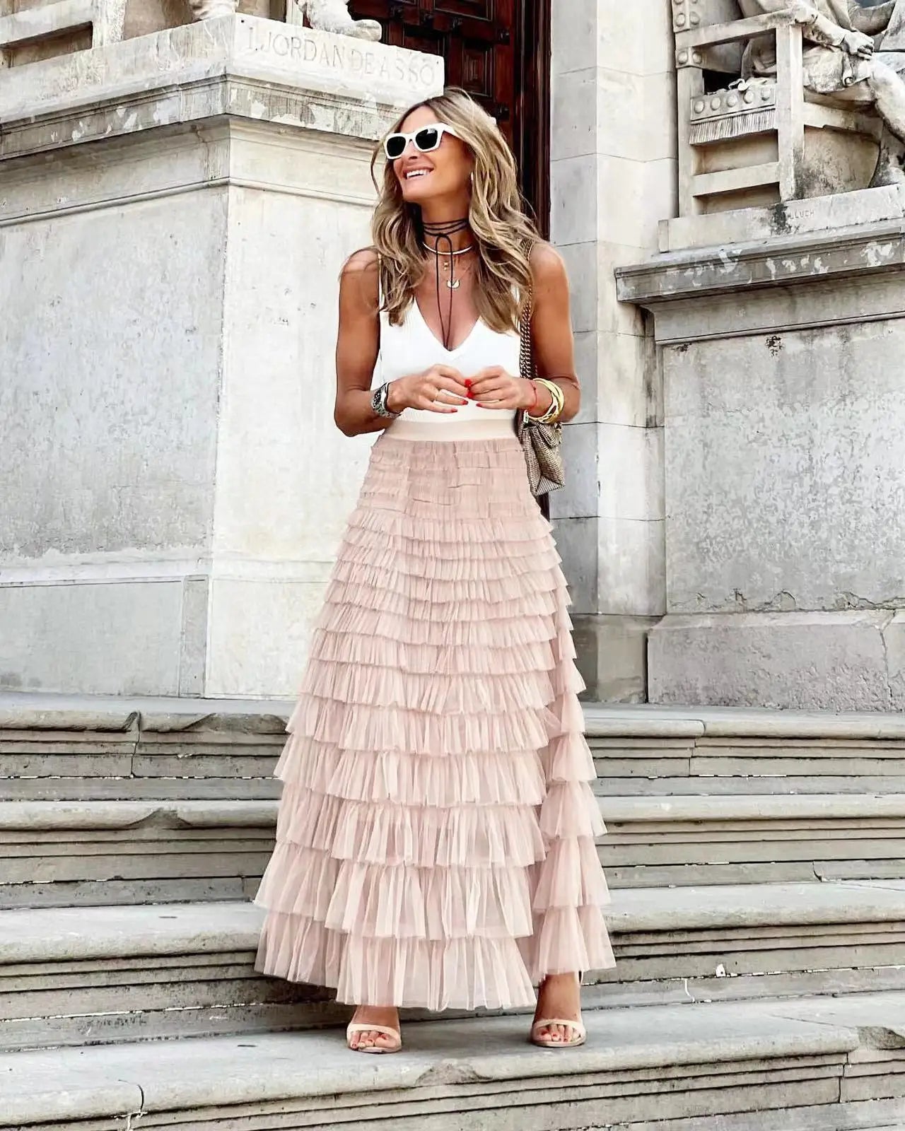 Long Tulle Pleated Skirt