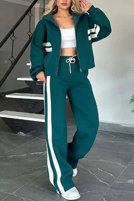 Striped Splice Women's Tracksuit - 2-Piece Set