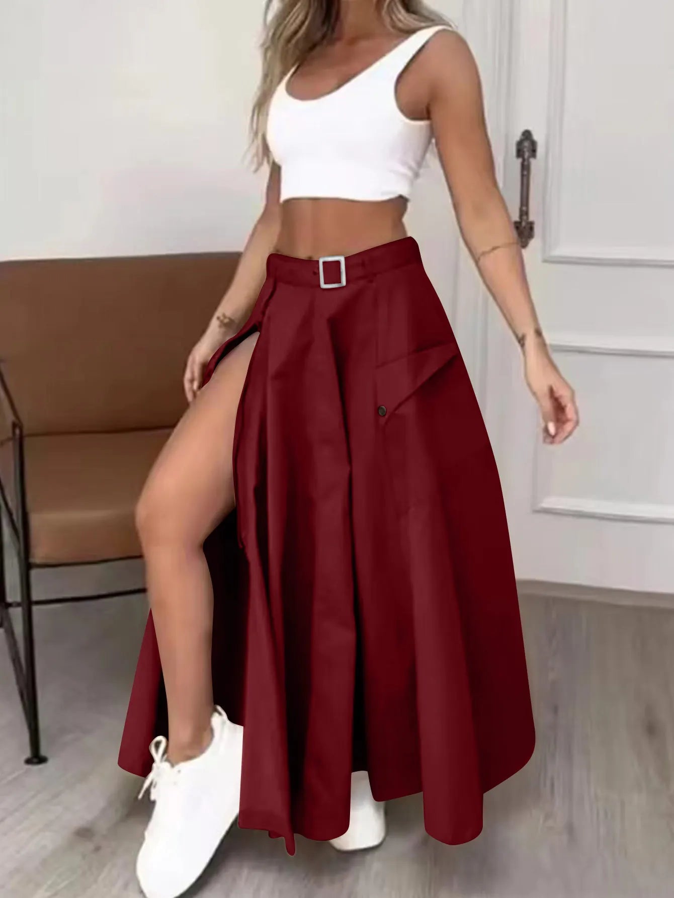 Zipper Pockets Long Skirt