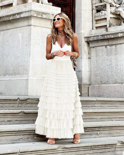 Long Tulle Pleated Skirt