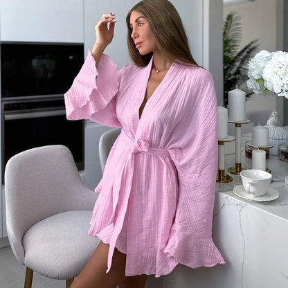 Crepe Cotton Nightgown Shorts Set